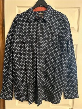 Atlas for men Navy Blue Button-Down with White Geometric Print